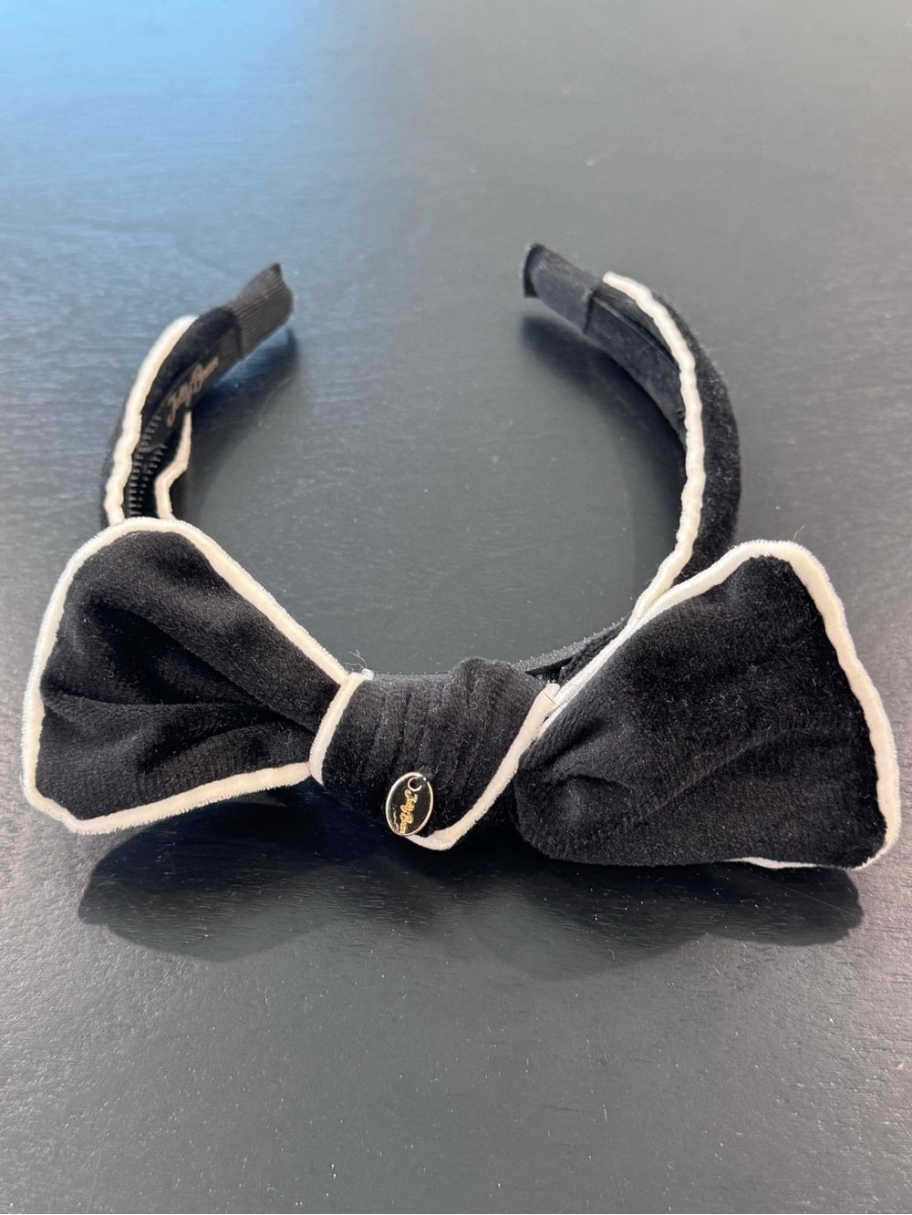 Black Velvet Bow Headband with White Trim - Kids Accessories